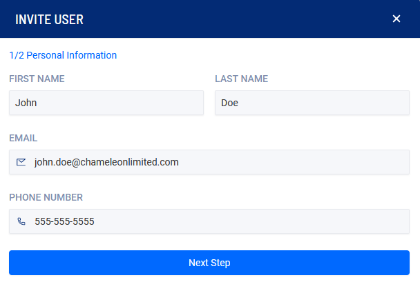 Invite New User - Step 1