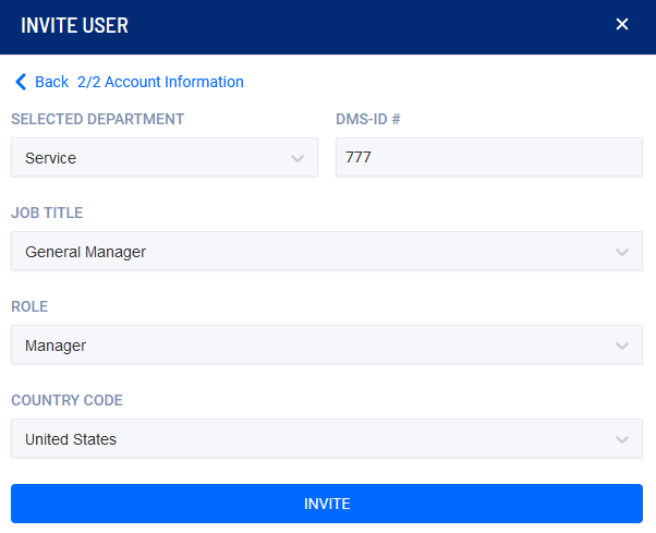 Invite New User - Step 2